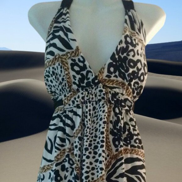 Sensual Animal and Gold Chain Print Dress Size Large - Picture 1 of 8